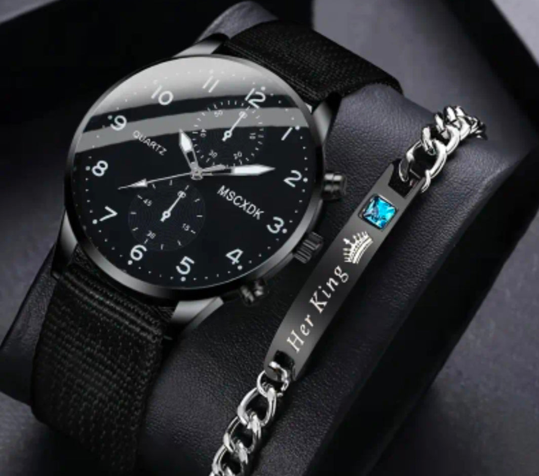 Modische Herren-Quarzuhr + 1 Armband